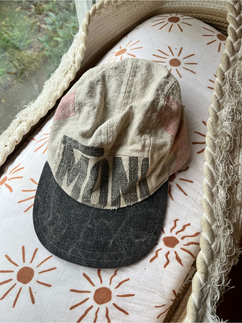 Decent Enough Brand 5-Panel Hat in Cream and Black - Lightweight Cotton